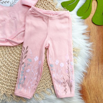  CONJ. DE MALHA 3 PEÇAS - Passarinhos - Rose e Off White